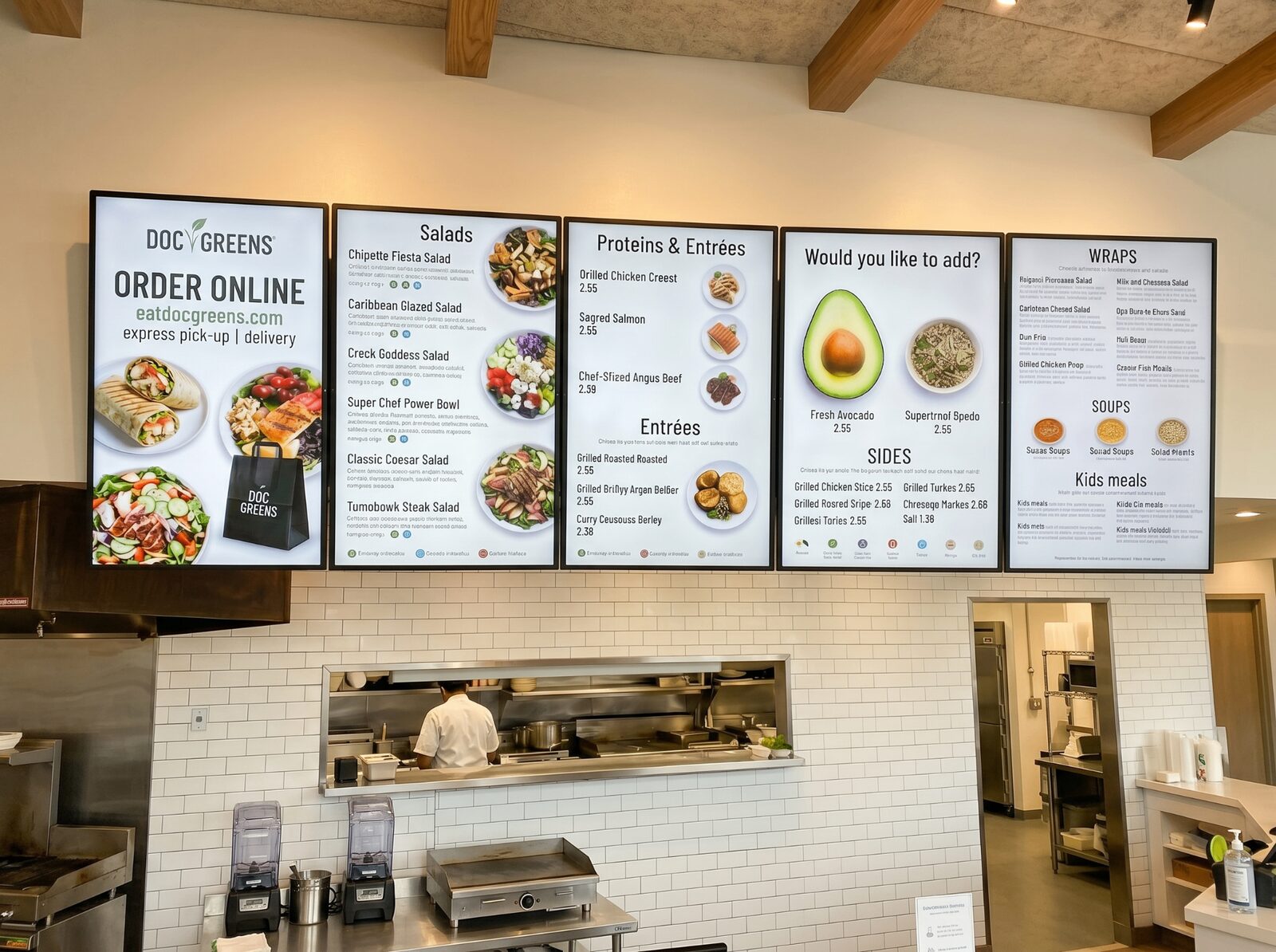 Restaurang med tryckta menyskärmar