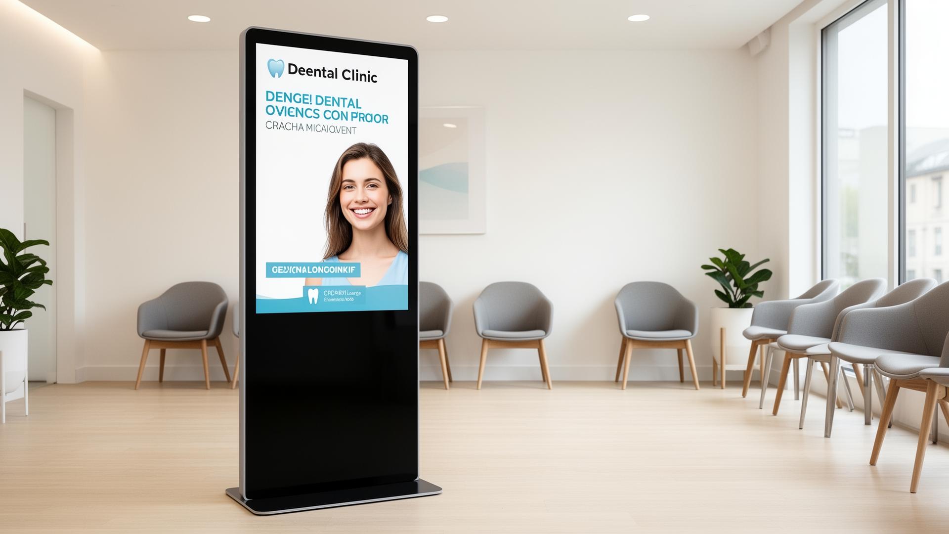 Fristående totem i klinikens väntrum
