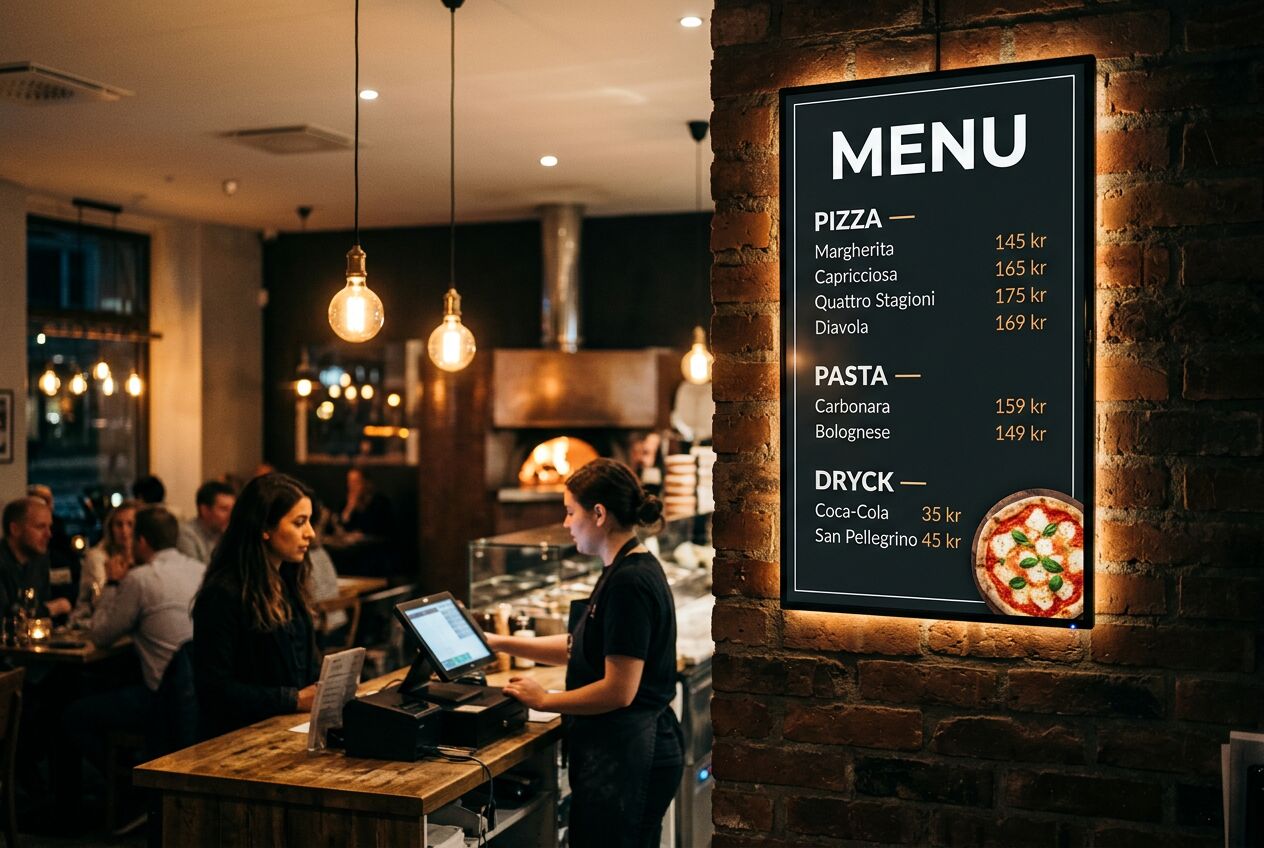 Menyskärmar för restaurang